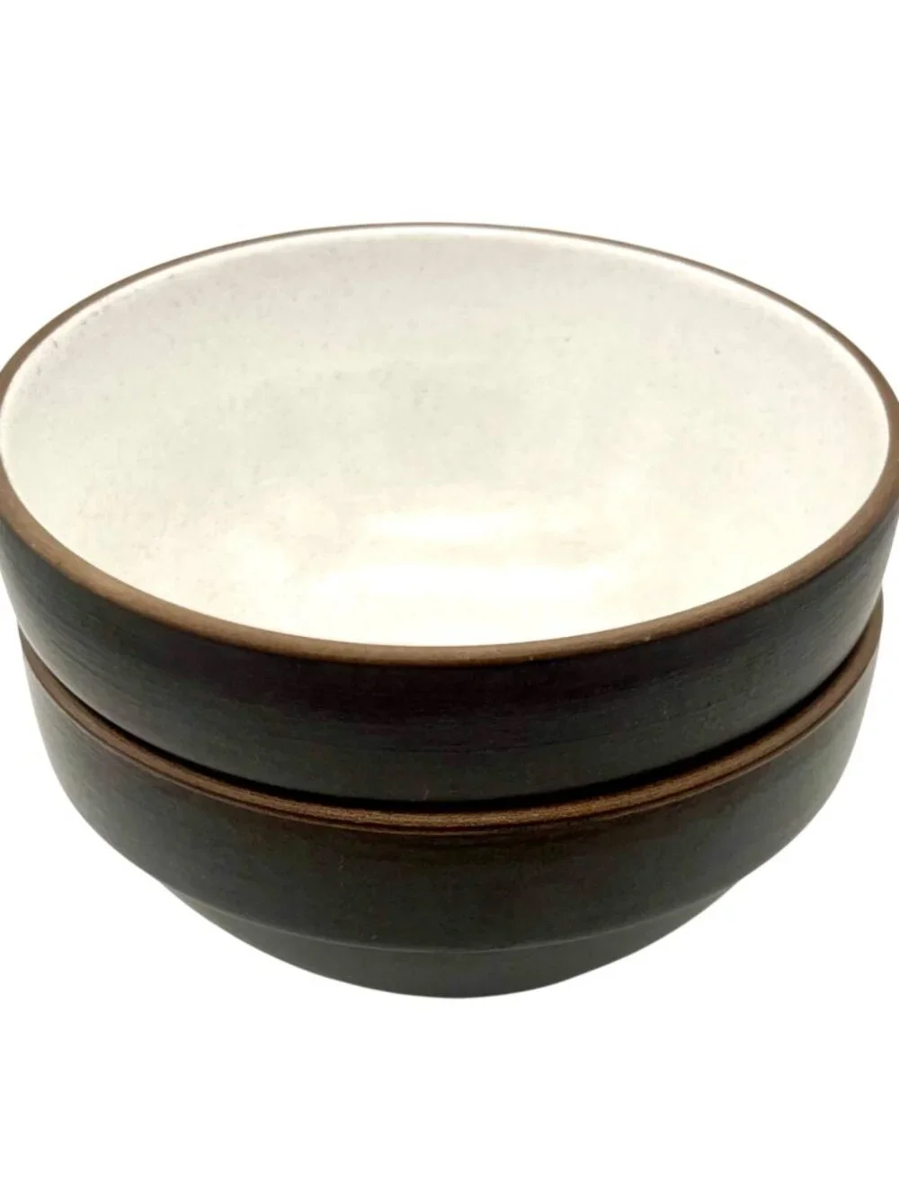 Vintage Heath Ceramics Pottery Bowls Set Of 2 Brown White 5.5” Stacking Cereal - Picture 3 of 9